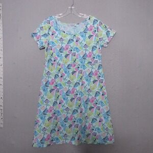 Fresh Produce Dress Medium Blue Beach Umbrella Print Cotton Vacation Short Slv